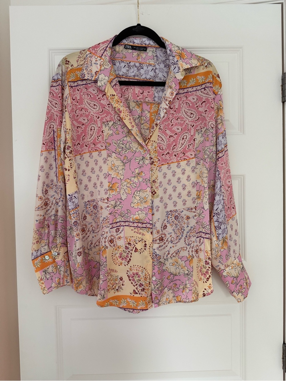 Zara Multi-Pink Patchwork Floral Button-Down Shirt